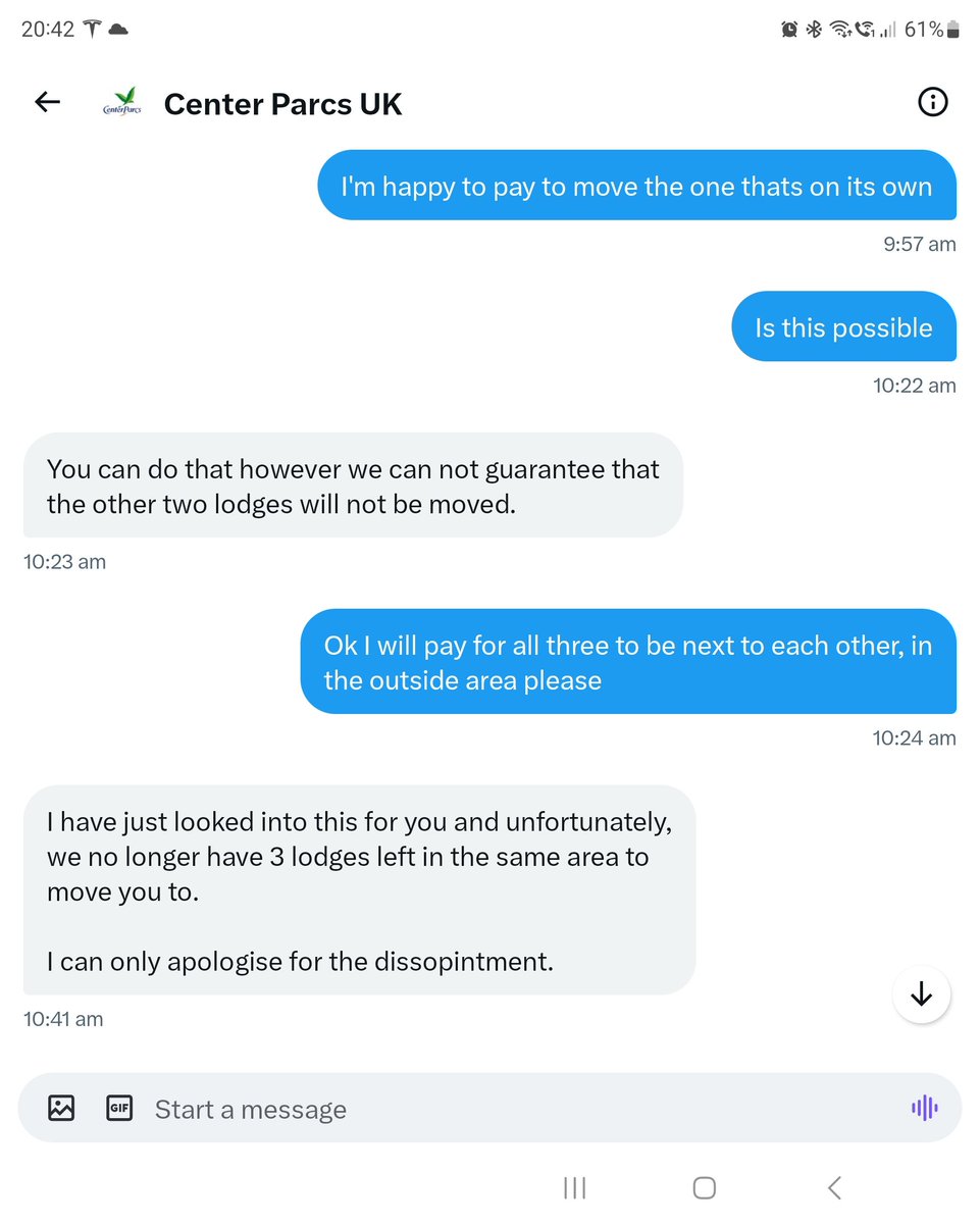 <a href="/CenterParcsUK/">Total10</a> <a href="/CenterParcsUK/">Total10</a> why do you detail that our other lodges might be moved for another booking, but then not move one of ours, I've stated I'm happy to pay