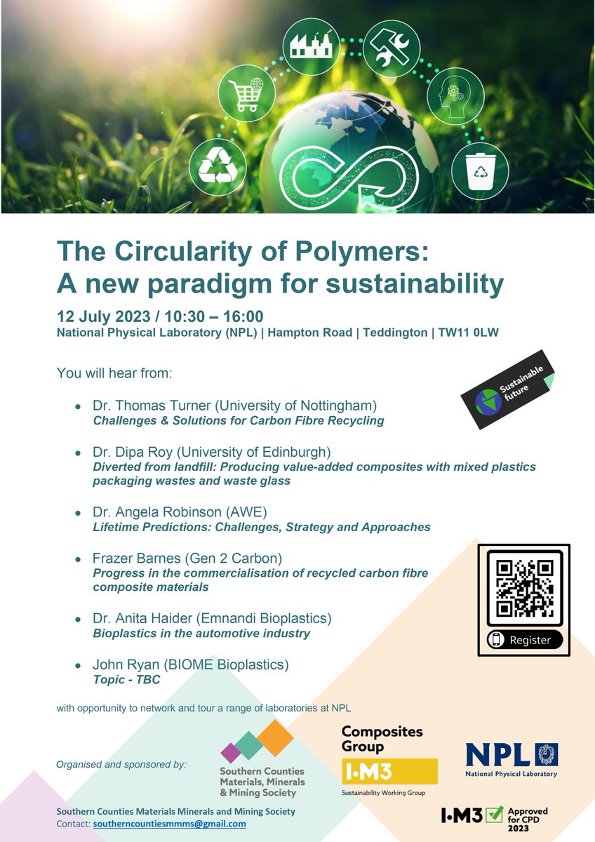 SCMMMS's tweet photo. Update! 

12th July event on The Circularity of Polymers: A new paradigm for sustainability

See below for information on our speakers 👇

Sign up using the eventbrite link!

@iom3 @NPL @UniOfSurrey @iom3 @AWE_plc @UniofNottingham @EdinburghUni #Gen2Carbon @BiomePlastics https://t.co/kRlyUPzYcg