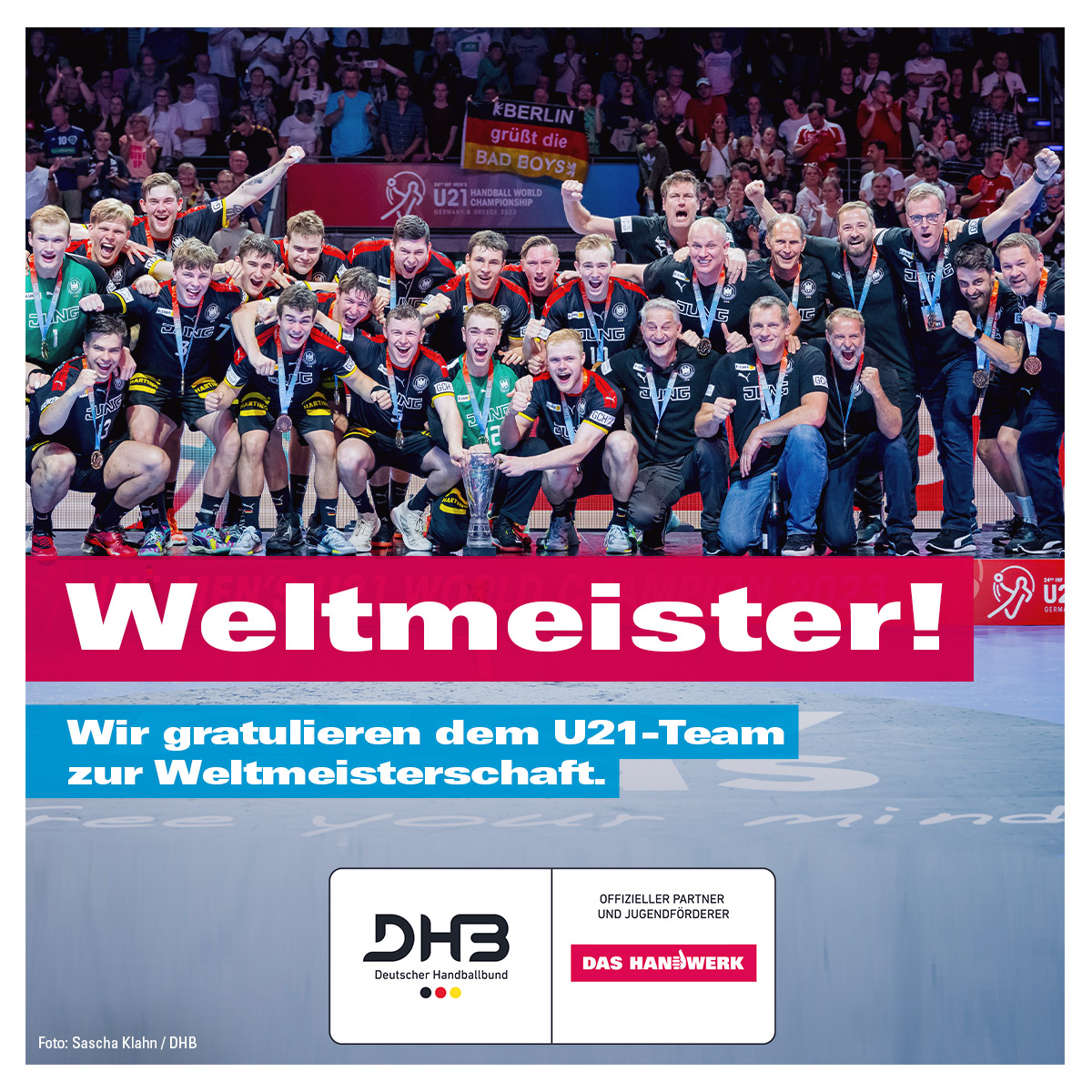 Weltmeister! 🏆🥳💪 Unsere DHB-Jungs haben sich bei der Handball-WM der U21-Teams im eigenen Land tatsächlich die Krone aufgesetzt. Als stolzer Partner &amp; Jugendförderer des @dhb_teams gratulieren wir zum WM-Titel. Ihr seid der Wahnsinn!
 
#dashandwerk #PLAYTHEFUTURE #DHBtalents