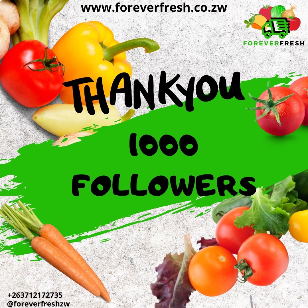 ForeverFreshZW's tweet photo. A special thank you🙏🏾 Fresh Family for getting us to 1000 Facebook followers🙆🏾‍♂️.  Look out for a special delivery for all our repeat customers.😁

🥬🥦🍏FREShness guaranteed 

#thankyou #foreverfreshzw #byo #freedelivery #zimdiaspora https://t.co/MEGpYK5yhG