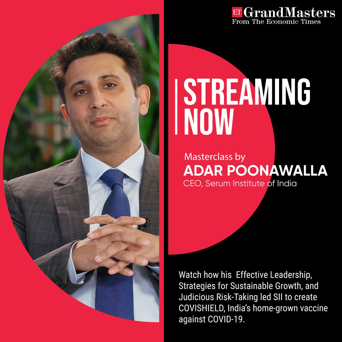 ETGrandmasters's tweet photo. Streaming now on https://t.co/UbIs2rCCDt

Expand your business prowess with a masterclass by Mr. Adar Poonawalla, the visionary CEO of Serum Institute of India (SII). 

Join ET GrandMasters to unlock access to his exclusive masterclass. https://t.co/TYjMlRtqCe