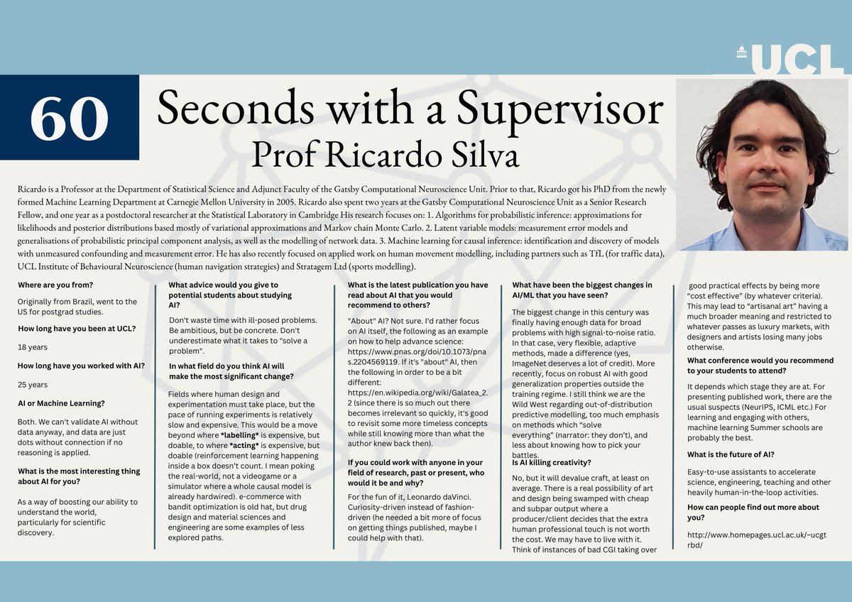 FAICDT1's tweet photo. Start our week strong with Prof Ricardo Silva answering our questions on AI and Machine Learning!
#ai #phdlief #60secondwithasupervisor #LoveUCL #uclcs https://t.co/8Pok85ulo5