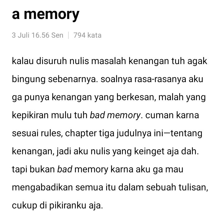 mydai___'s tweet image. #30dayswritingchallenge 

ꕥ chapter 3/30

 ˚ ༘♡ ⋆｡˚ˏˋ°•*⁀➷
a memory
 ˚ ༘♡ ⋆｡˚ˏˋ°•*⁀➷

—daisii