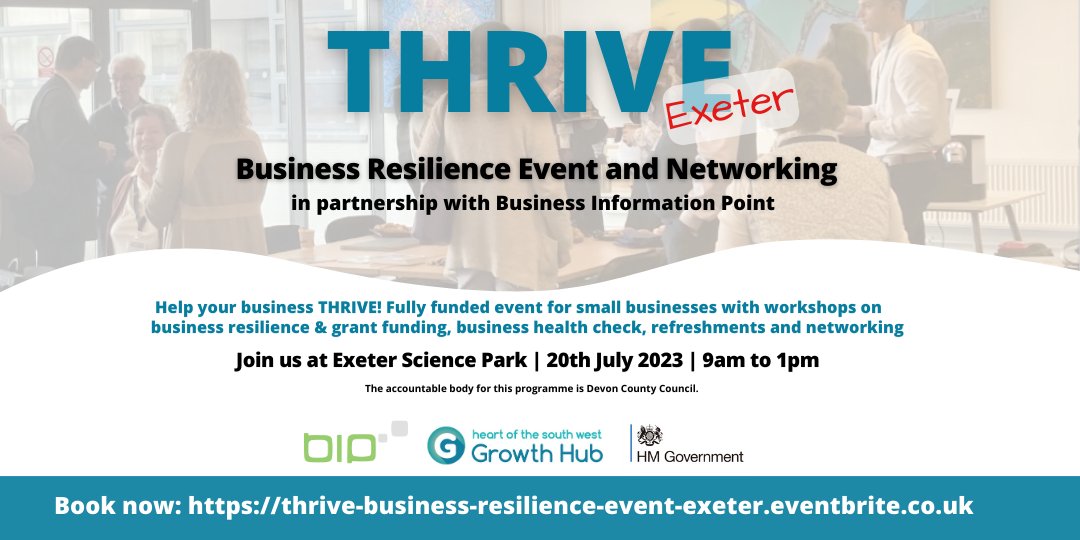 GrowthHubHOTSW's tweet photo. 📣FREE #BusinessResilience Event 📣, 20th July, 9am-1pm at #ExeterSciencePark. Calling #Devon, #Somerset, #Plymouth, #Torbay businesses! Join #Thrive for networking, practical advice, and insights on weathering economic challenges. Book here 👉 https://t.co/Of34DyRyYl 💼🚀 https://t.co/uZPThjUZk7