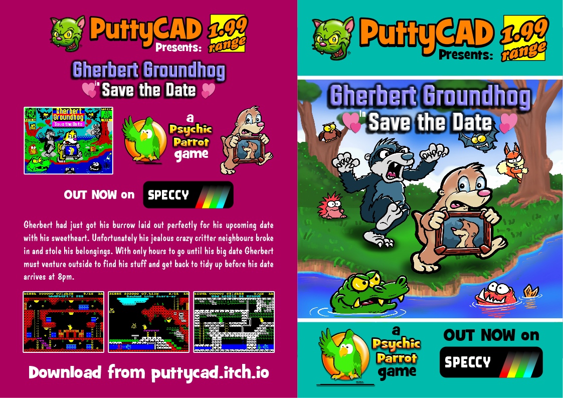PuttyCAD's tweet photo. A bundle by PuttyCAD, $4.95 for 5 #ZXSpectrum brand new retro games https://t.co/fHgEJ9zNXt #indiegames via @itchio almost 85% funded already! THANK YOU! #8bit #pixelart #clonezoo #gherbertgroundhog #lockdowntown #babyman #retro #games #sale https://t.co/NoyZlfHg5K