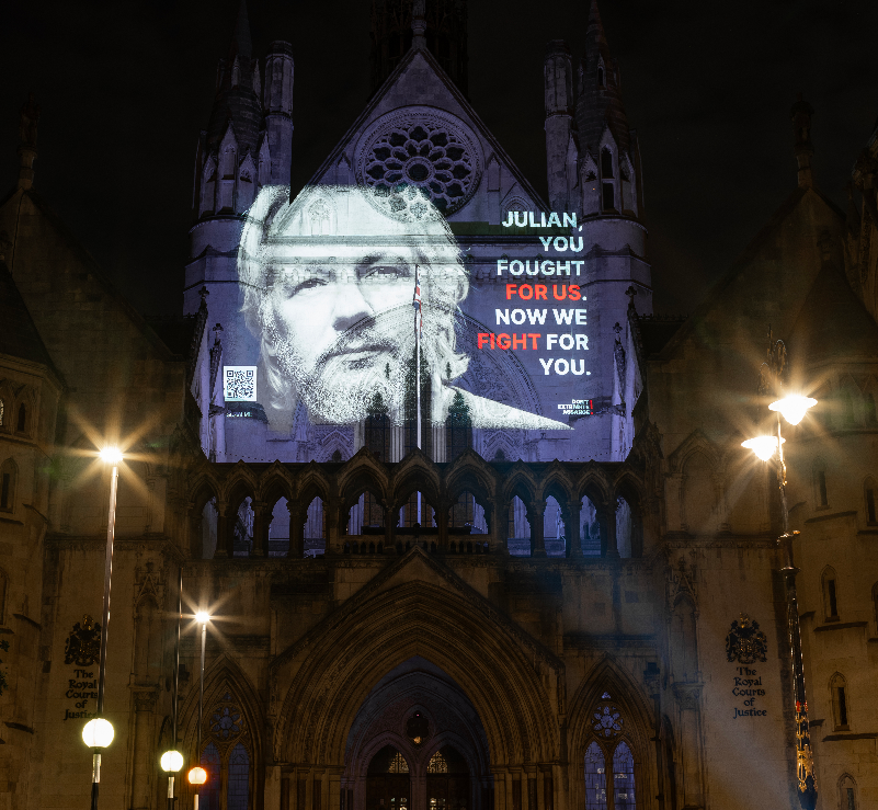 Projections around London call attention to the continued unjust detention of WikiLeaks publisher Julian Assange on the occasion of his 52nd Birthday today #FreeAssangeNOW #FreeAssangeNOW