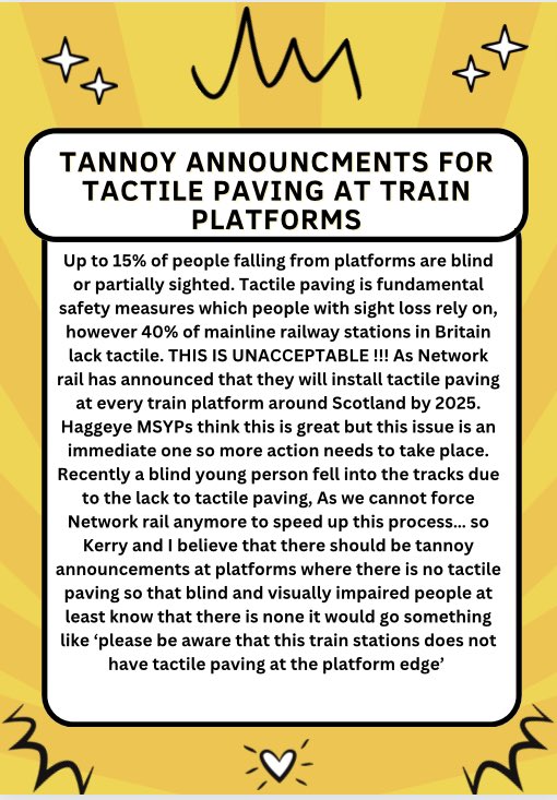 Eilidh_MSYP's tweet photo. MSYPs I urge you to talk up about this issue to staff at your local train stations, to your MSPs etc. Spread the word of this important issue and hopefully together we can keep young blind people safe while they travel independently.
#AccessibilityInTrainStations https://t.co/xm10bLTYda