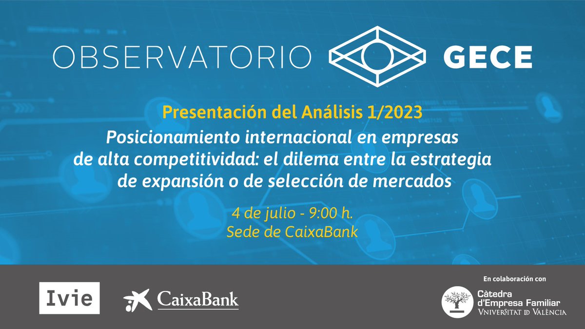 Mañana, a las 9:00, el Observatorio <a href="/GECE_info/">Observatorio GECE</a> de <a href="/caixabank/">CaixaBank</a> e #Ivie presenta un nuevo informe sobre mercado internacional. 
Participarán <a href="/Grespania_Esp/">Grespania Official</a> y #TCICutting
🖊️ Inscripciones 👉 acortar.link/j68u0X