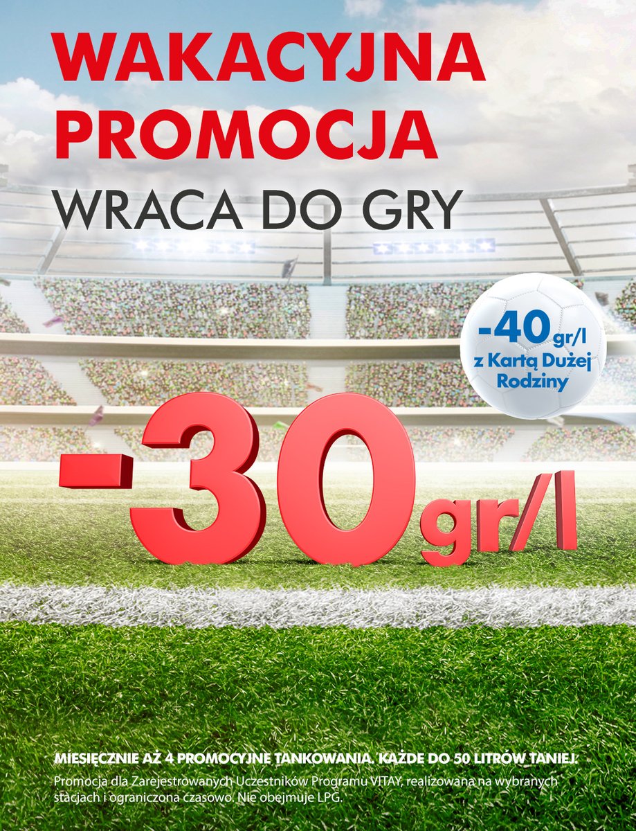 OfficialPZM's tweet photo. ORLEN powraca z letnią promocją paliw dla swoich Klientów, która gwarantuje zarejestrowanym użytkownikom programu lojalnościowego VITAY paliwa tańsze o 30 groszy za litr, a posiadaczom Karty Dużej Rodziny aż o 40 groszy. Więcej na https://t.co/ij5nXL5iTp
#pzm #vitay #orlen https://t.co/fQWf2eFQ8d