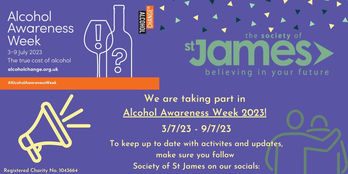 We are thrilled to be taking part in #AlcoholAwarenessWeek2023.
Our events this week aim to provide support to those who need it in the community. 

Keep an eye out for activities throughout the week:  ssj.org.uk/alcohol-awaren…