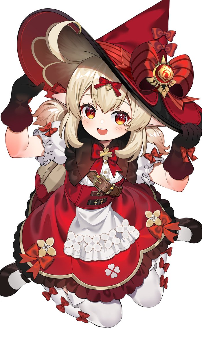 klee (genshin impact) 1girl solo witch hat hat gloves white background twintails  illustration images