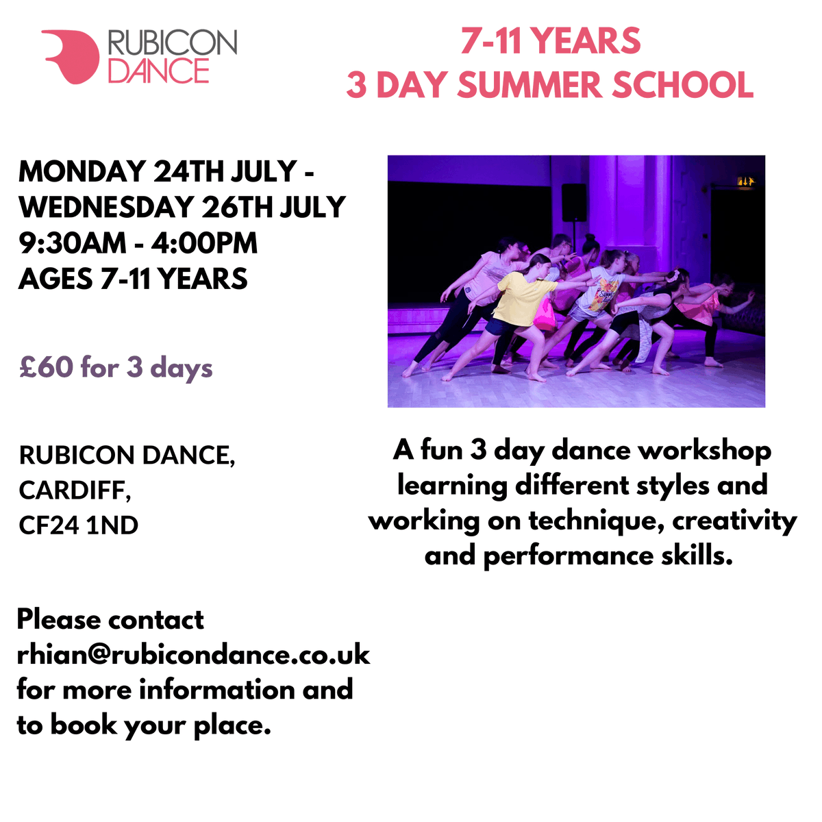RubiconDance's tweet photo. Rubicon 7-11yrs Summer School! Monday 24th - Wednesday 26th July 💃 Email rhian@rubicondance.co.uk for more info and to book your space! https://t.co/Lx3qPYjqmQ