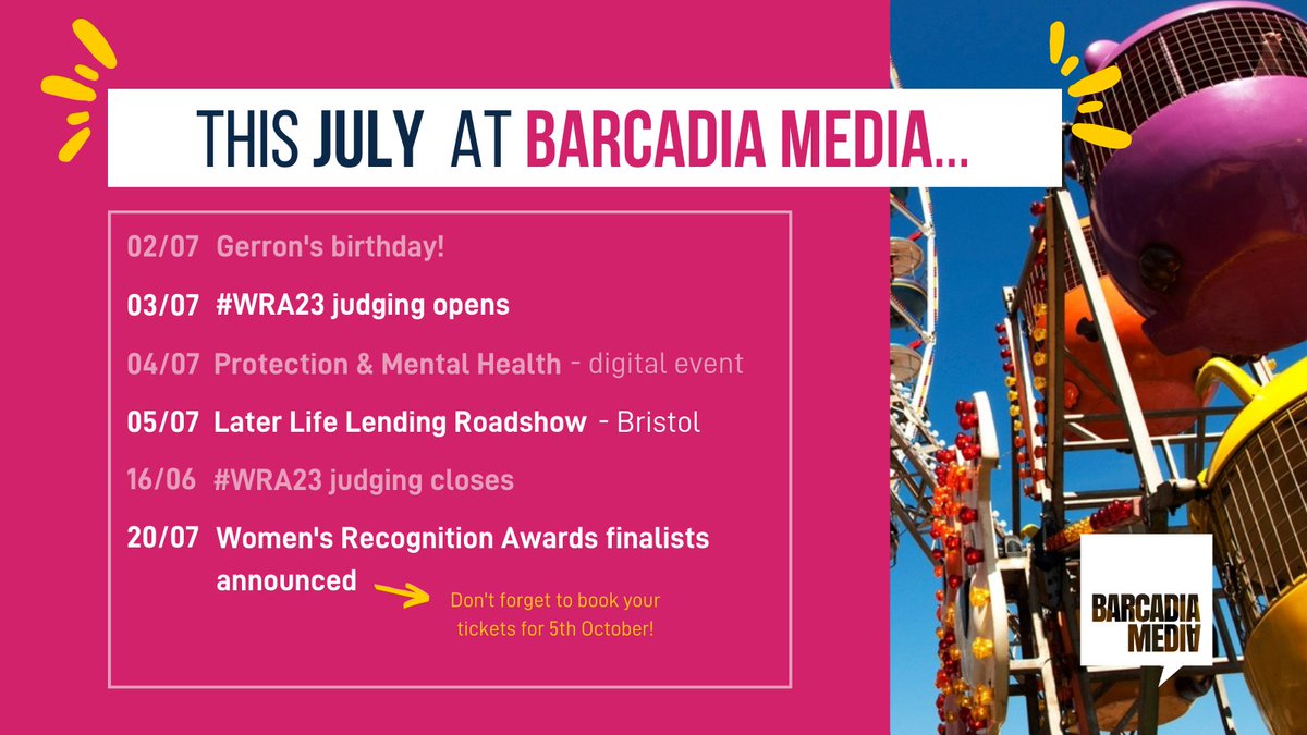 What are we up to in July? We've got the #WRA23 judging - followed by the finalist announcement (eek!), a couple of learning opportunities from <a href="/F_Reporter/">Financial Reporter</a> &amp; <a href="/ProtectionRep/">Protection Reporter</a>, and a #BarcadiaBirthday...! ☀️ 🍦
