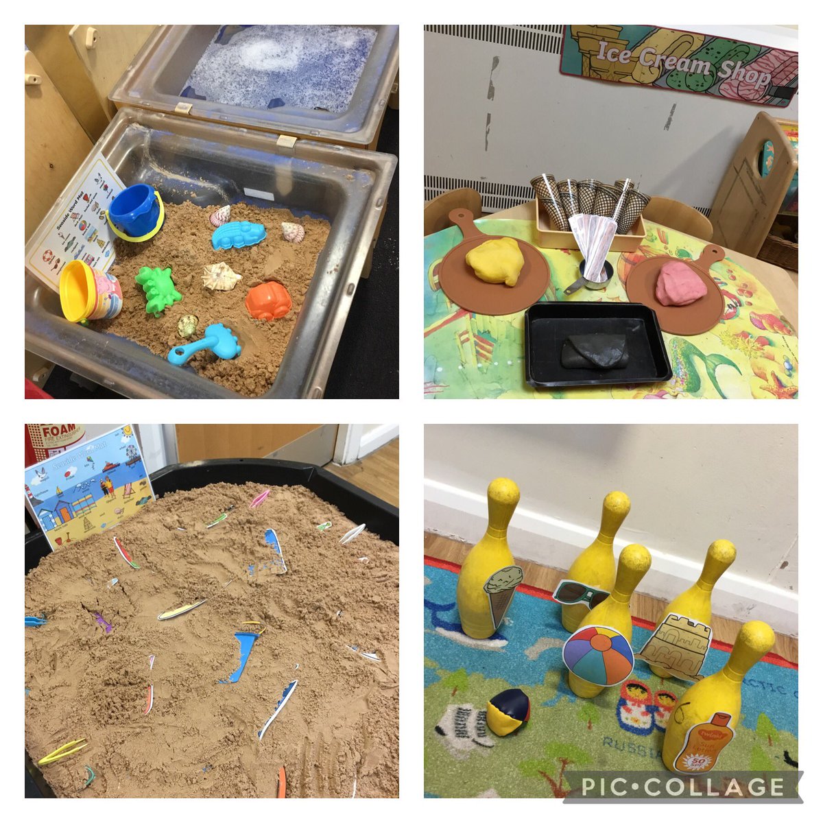 stjameswigan's tweet photo. This week in Nursery, despite the rain, we are “Going to the Beach!” The children will be using the tweezers to find the beach items in the sand, building sandcastles in the sand and water tray, making ice creams with the playdoh and beach item skittles! #ASPIRE #goingtothebeach https://t.co/lCJK8asV7I