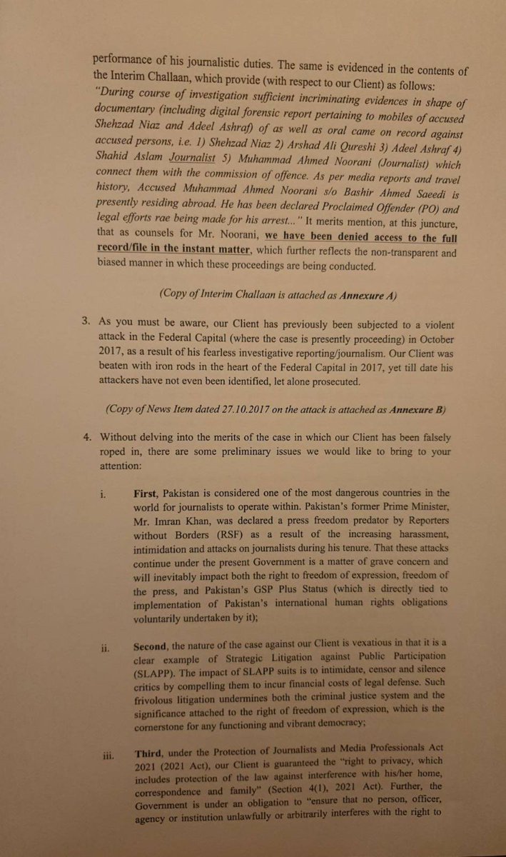 ImaanZHazir's tweet photo. Today, on behalf of our client, journalist @Ahmad_Noorani, we have sent a representation to the Federal Government to demand an inquiry into the unexplained wealth &amp; assets of former COAS General Bajwa &amp; his family members. 1/2 https://t.co/4F0QMeL7qG