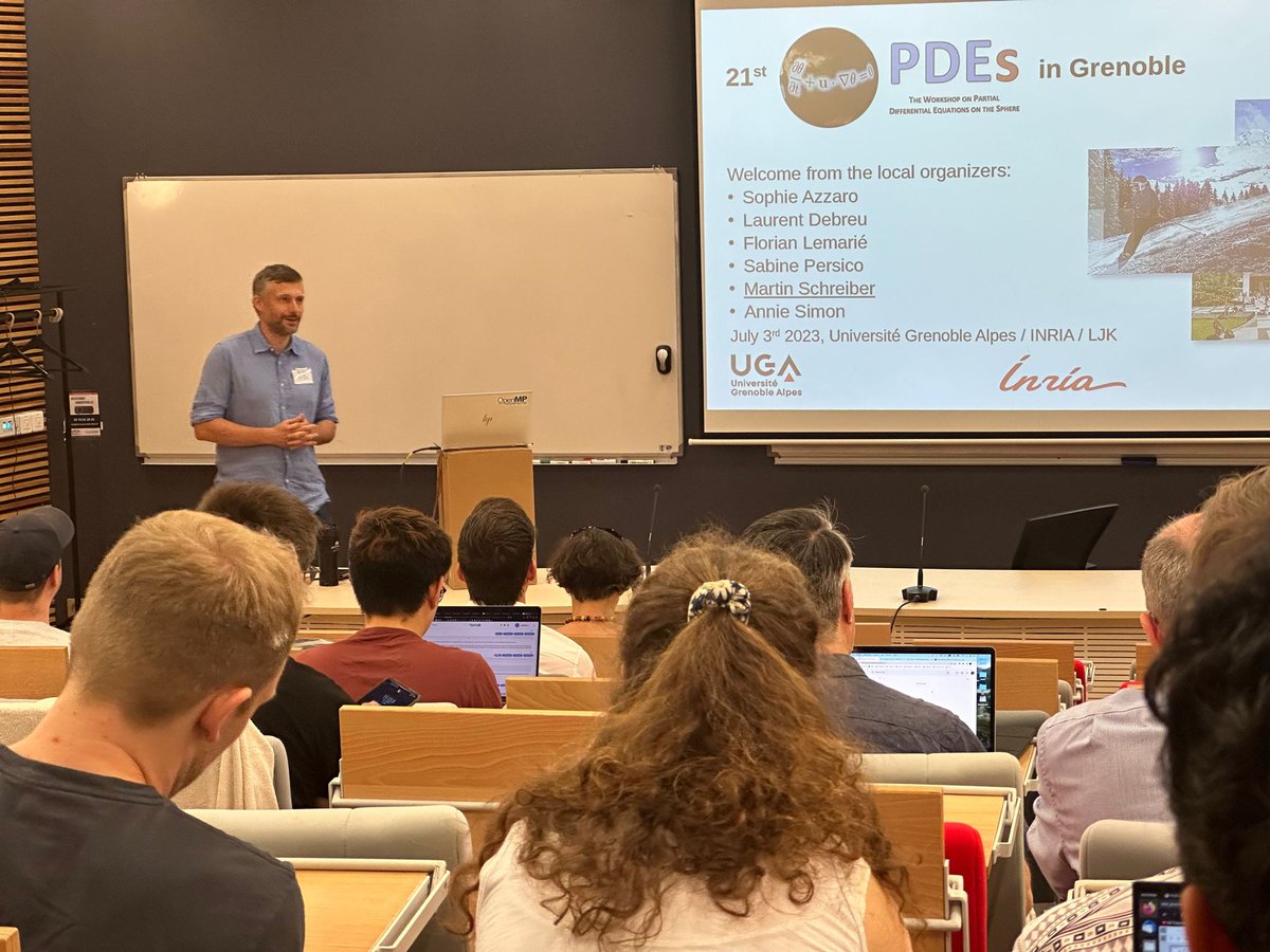 inria_grenoble's tweet photo. [EVENT 📣]

The #workshop on Partial Differential #Equations on the Sphere #PDES23 is now open at the @UGrenobleAlpes 🗣

🗓 July 03 to 07
#climate #weather #oceancirculation

👋 @Inria @DWD_presse https://t.co/I8Ko8K4Tmq