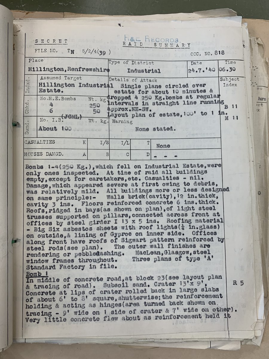 TargetClydeside's tweet photo. On the 24th of July 1940, a Luftwaffe plane attacked Hillington Industrial Estate just outside Glasgow. It dropped 4 250kg, 4 50kg and over 100 Incendiary bombs. There were no casualties. https://t.co/N0e5WDk1il