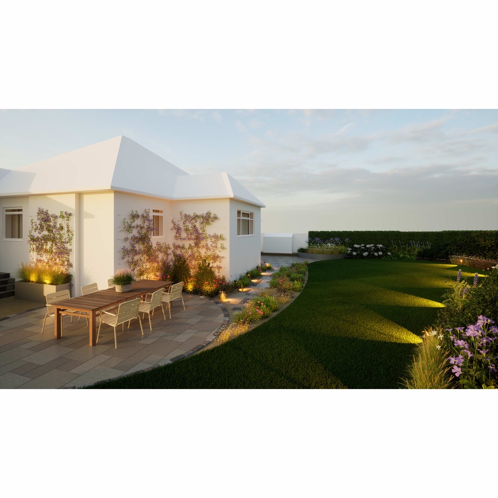 NorthHillDesign's tweet photo. At one of our gardens we designed in Newton Mearns, our clients can enjoy the dining area on the contemporary oval shaped patio with garden lights! What a vibe!👌

#glasgow #edinburgh https://t.co/ttXR1ROaBL