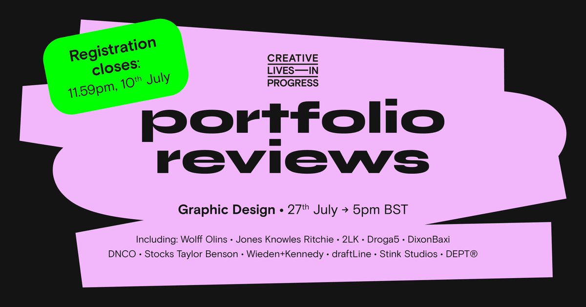 📣 Considering a career in graphic design? Our next portfolio review is for you! ⏱ Register by 11:59pm, 10th July, for a chance to get feedback and advice on your work from graphic designers, design directors, creative directors and more! > bit.ly/3JIxtvH