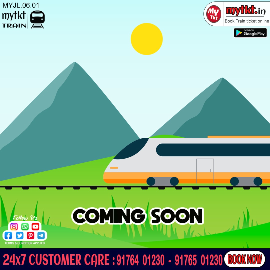 mytkt_in's tweet photo. "Coming soon"
Find us on:https://t.co/tPQd5VkO98
#traintravelling #traintraveler #traintraveling #traintravelsolved #traintarvelexpert #traintravellers #India #trip #wanderlust #Trending #traveling #world #travelblogger #railways #railwaystation #locomotive #railfan #ComingSoon https://t.co/fo2v3tB2kk