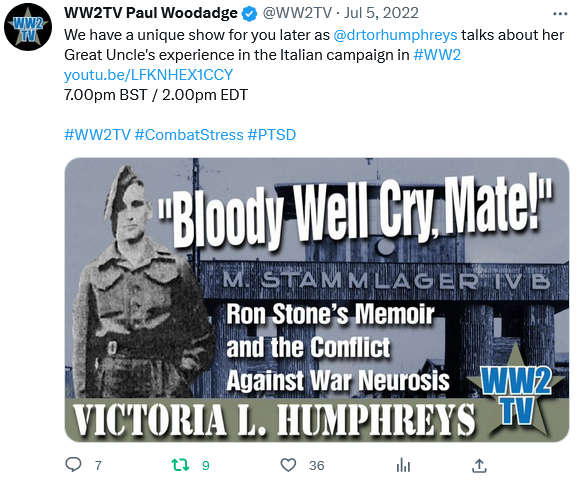 For all my new Twitter pals with an interest in #WW2, you may like a talk I gave in July of last year about my great-uncle, Ron Stone. Ron had been a combatant in the North African & Italian campaigns, and a prisoner-of-war in Stalag IV-B in Germany. youtube.com/watch?v=LFKNHE…