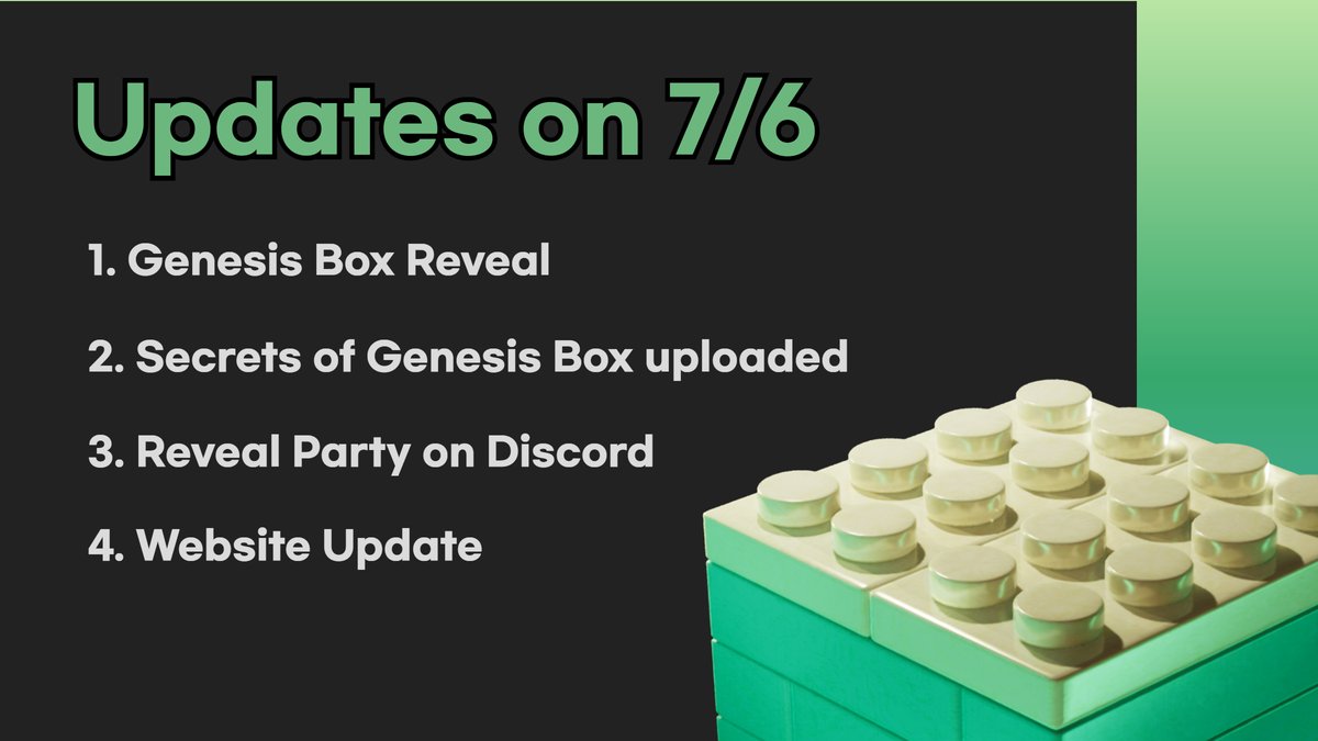 CarrieVerseNFT's tweet image. WEEKLY UPDATES ON July 6th

1. Genesis Box Reveal
2. Secrets of Genesis Box Uploaded
3. Reveal Party on Discord
4. Website Update

🧵Threads More..