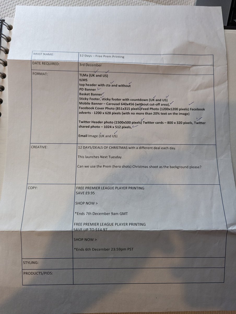 ArteBellamy's tweet photo. Just opened up an old notebook and found this blast from the past, an old brief in the pre ux and pre Trello/Jira times... https://t.co/lo9gWgFWr1