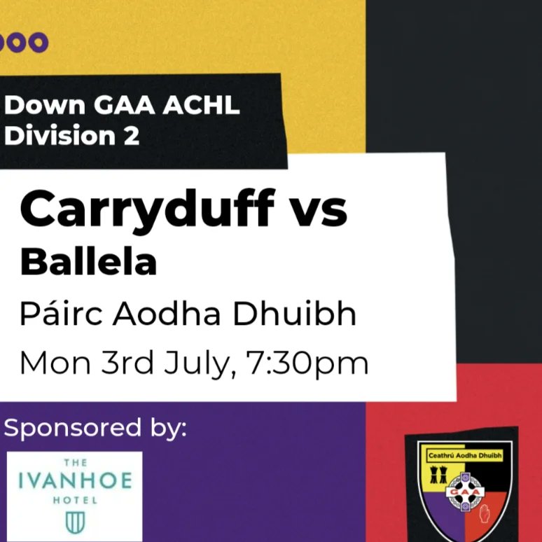 This evenings games:

1) senior ladies travel to <a href="/BurrenGAA/">BurrenGAAOfficial</a> 

2) U15 A male footballers are away to <a href="/bryansfordgaa/">Áth Bhriain C.L.G</a> in the league semi final

3) <a href="/TheIvanhoeHotel/">Ivanhoe Hotel</a> reserve hurlers host <a href="/BallelaGAC/">Ballela GAC</a>