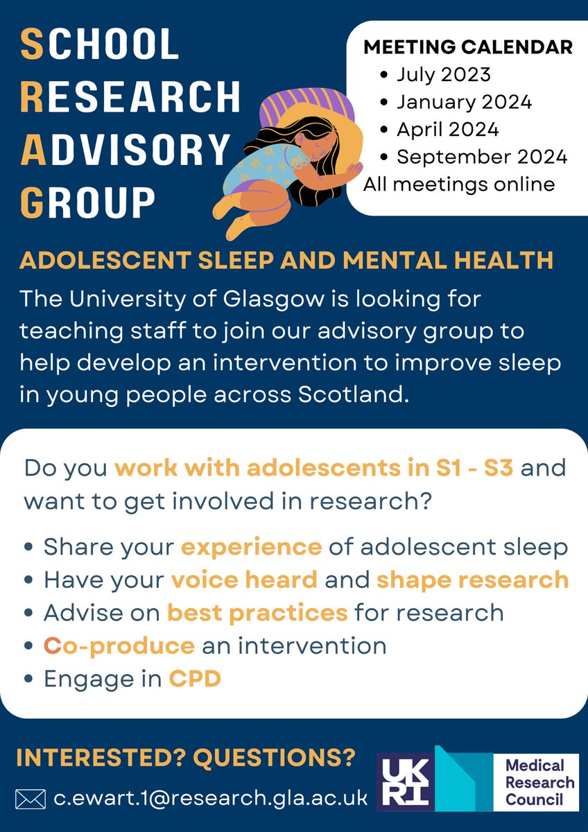 CatrionaLEwart's tweet photo. Are you a teen, parent or teacher interested in adolescent health and wellbeing? 

Join our research advisory group to help develop an intervention to improve adolescent sleep and mental health 💤

https://t.co/G0JBMesHQl…

#sleep #mentalhealth #PhD 
@UofGlasgow @theSPHSU https://t.co/B6VanFNYAh