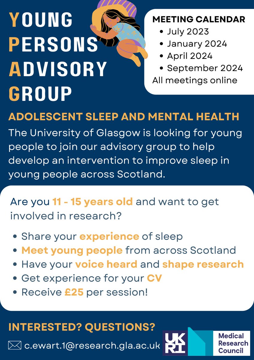 CatrionaLEwart's tweet photo. Are you a teen, parent or teacher interested in adolescent health and wellbeing? 

Join our research advisory group to help develop an intervention to improve adolescent sleep and mental health 💤

https://t.co/G0JBMesHQl…

#sleep #mentalhealth #PhD 
@UofGlasgow @theSPHSU https://t.co/B6VanFNYAh