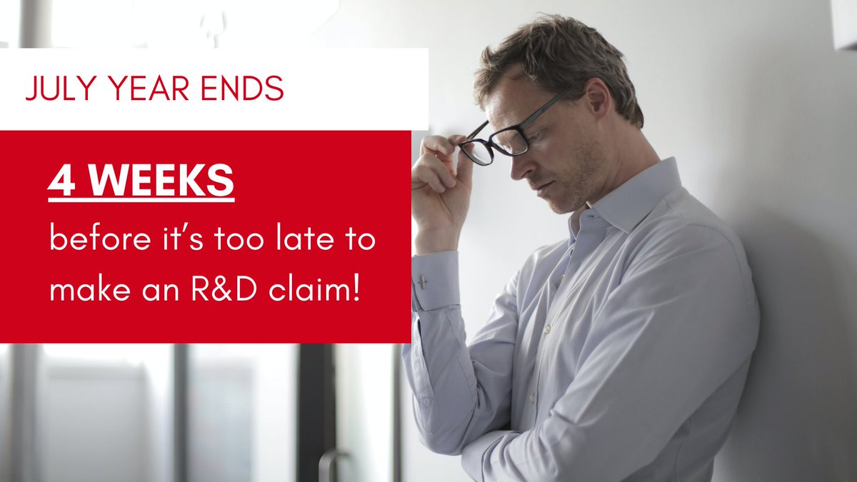 Have a client with a JULY Year End?

They have JUST 4 WEEKS to make an R&amp;D claim.

Miss it, and they’ll lose their claim.

Don’t wait, act now.

#accountingandaccountants #uksmallbusiness #uktax