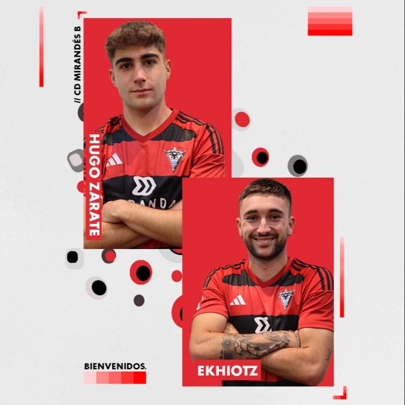 CDMirandes's tweet photo. OFICIAL | 𝗛𝘂𝗴𝗼 𝗭𝗮́𝗿𝗮𝘁𝗲 y 𝗘𝗸𝗵𝗶𝗼𝘁𝘇 𝗢𝗿𝗼𝗯𝗶𝗼, nuevas incorporaciones del #CDMirandésB 2023/24.

¡Bienvenidos! ❤️🖤