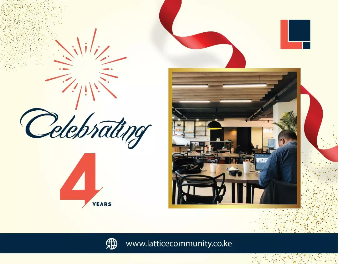 LatticeOffice's tweet photo. We are elated to be celebrating #4years of innovation, creativity and shared success. 

Happy Anniversary to our amazing co-working Community!

@KagendoGithinji 

#latticecommunity #coworking  #coworkingspacenairobi https://t.co/kN55ZiQMjr