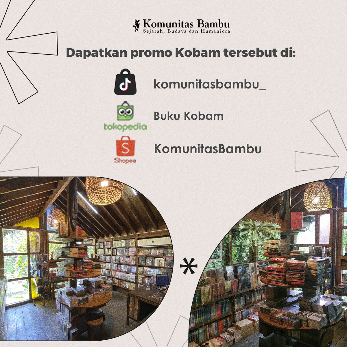 Menyambut bulan baru dengan buku baru 🥳
Silahkan serbu diskonnya, berlaku sampai bulan Juli selesai!

Ambil diskonan klik: shopee.co.id/komunitasbambu