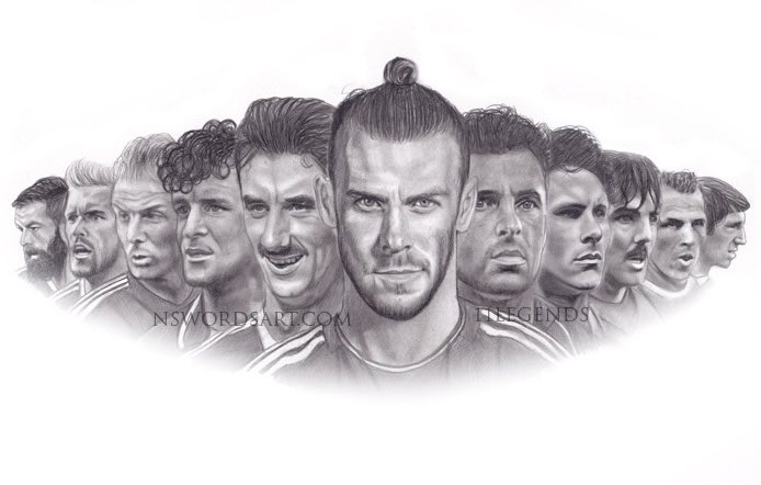 My drawing of 11 <a href="/FAWales/">FA WALES</a> legends ✏️🏴󠁧󠁢󠁷󠁬󠁳󠁿

L to R: Ledley, Ramsey, Yorath, Hughes, Rush, Bale, Speed, Giggs, Southall, Charles, Jones.

As always Retweets are really appreciated 👍

#wales <a href="/GabbyLogan/">Gabby Logan</a> <a href="/joe16led/">Joe Ledley</a>