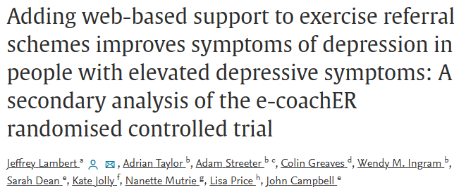 🚨New publication🚨

Findings suggest that adding web-based support to #exercise referral schemes improves confidence, competence, and self-monitoring in people with elevated depressive symptoms 
@drjefflambert @nanettemutrie @ColinGreaves1 

👉doi.org/10.1016/j.mhpa…