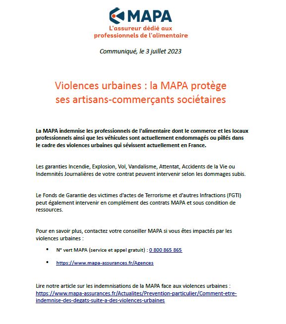 Violences urbaines : la MAPA protège ses artisans-commerçants sociétaires. 

mapa-assurances.fr/Actualites/Pre… 

#emeutes #ViolencesUrbaines #assurance #commerçants #commerce