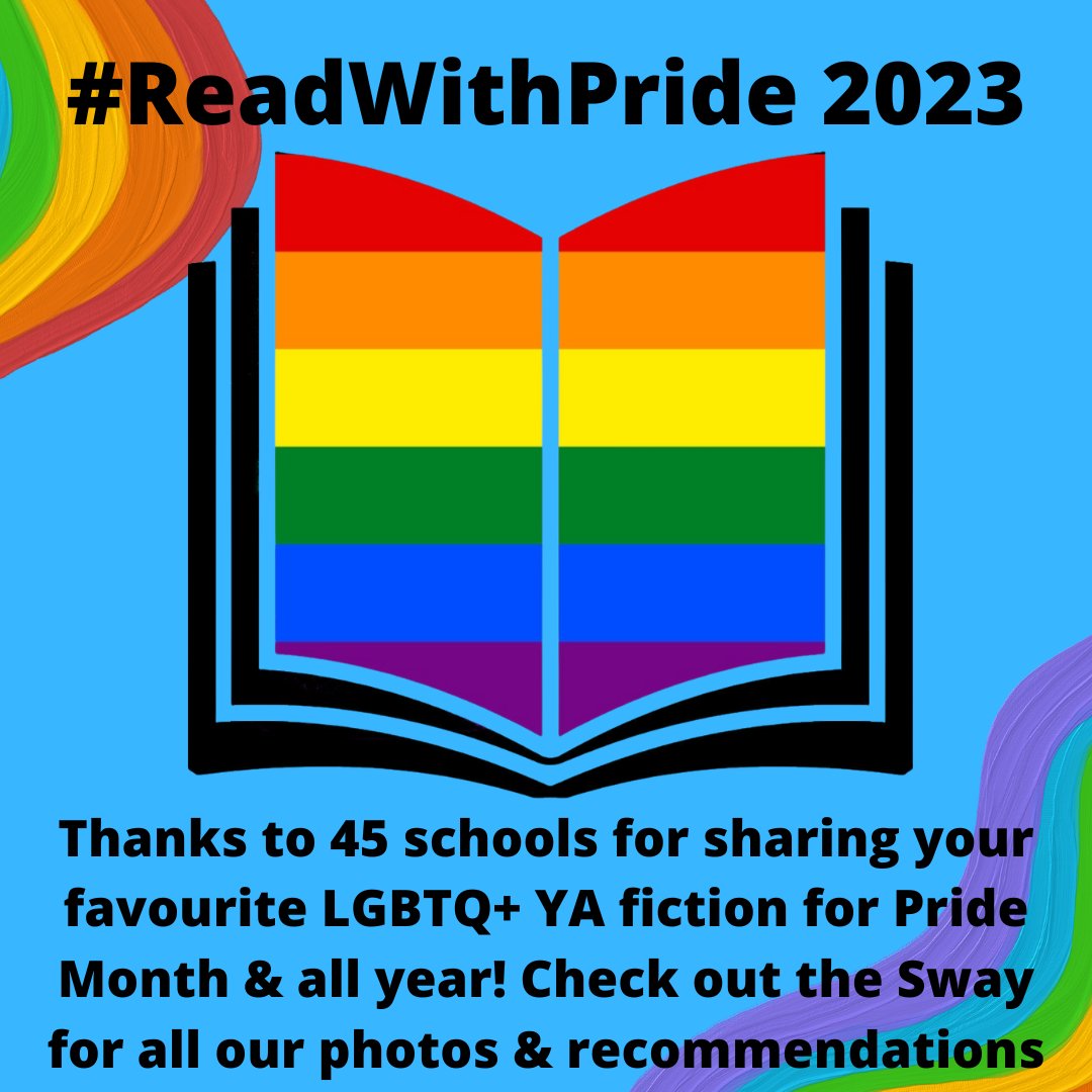 45 schools, 2000+ likes/shares, & dozens of pictures later, we hope you’ve loved seeing what we #ReadWithPride! Check out our sway of photos & recs to get suggestions for great #lgbtq YA fiction to read year-round, &sign up for next year's relay: tinyurl.com/2fwnwyju 🏳️‍🌈🏳️‍⚧️📚