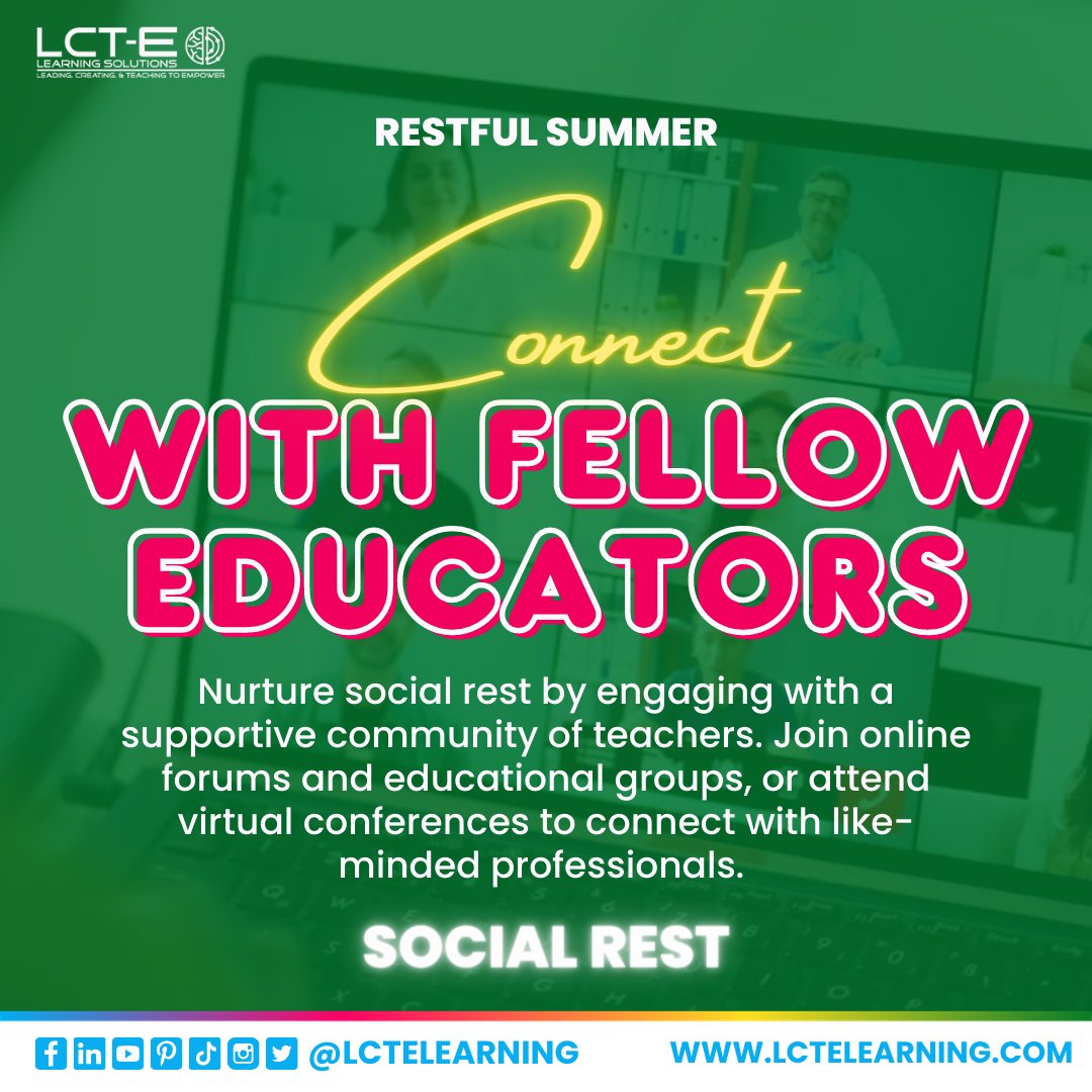 lctelearning's tweet image. 💬 Connect with Fellow Educators! 🫱🏽‍🫲🏿

Nurture social rest by engaging with a supportive community. 

Register to get your rest resources for the challenge: lctechallenge.com
 
#SocialRest #RestfulTeacher #RestfulTeacherChallenge #31DayRestChallenge #TeacherWellbeing