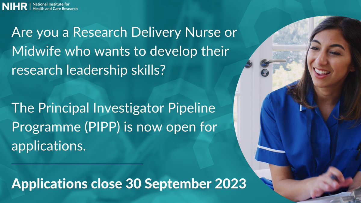 Are you a research nurse or midwife looking to advance your career? Find out more about how the new NIHR Principal Investigator Pipeline Programme can help you develop the skills needed to become a Principal Investigator. nihr.ac.uk/documents/prin…