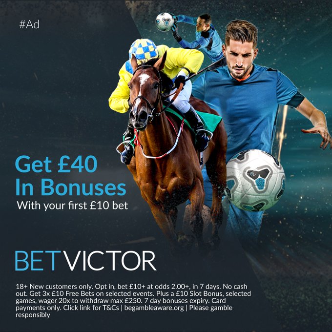 New customers can bet £10 at evens or greater and get £40 in bonuses with Bet Victor.

Here 👉🏼 bit.ly/3fy7sDh

18+ gambleresponsibly #ad ts &amp; cs apply, new customers only.