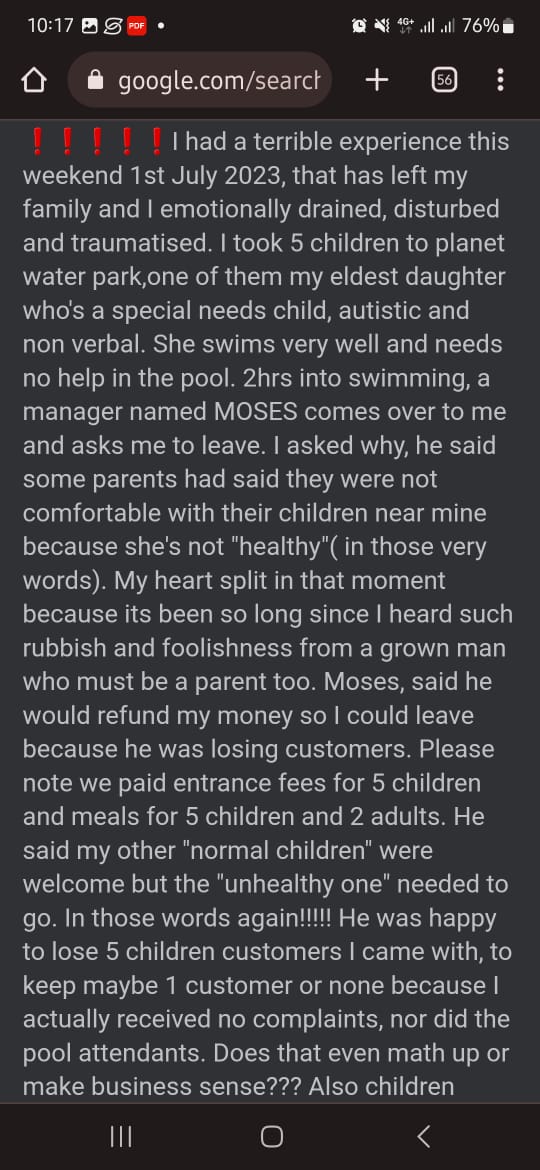 MavisMusungu's tweet photo. As shared by a friend, shame on planet water park, every child has a right https://t.co/Rq7KpzjT63