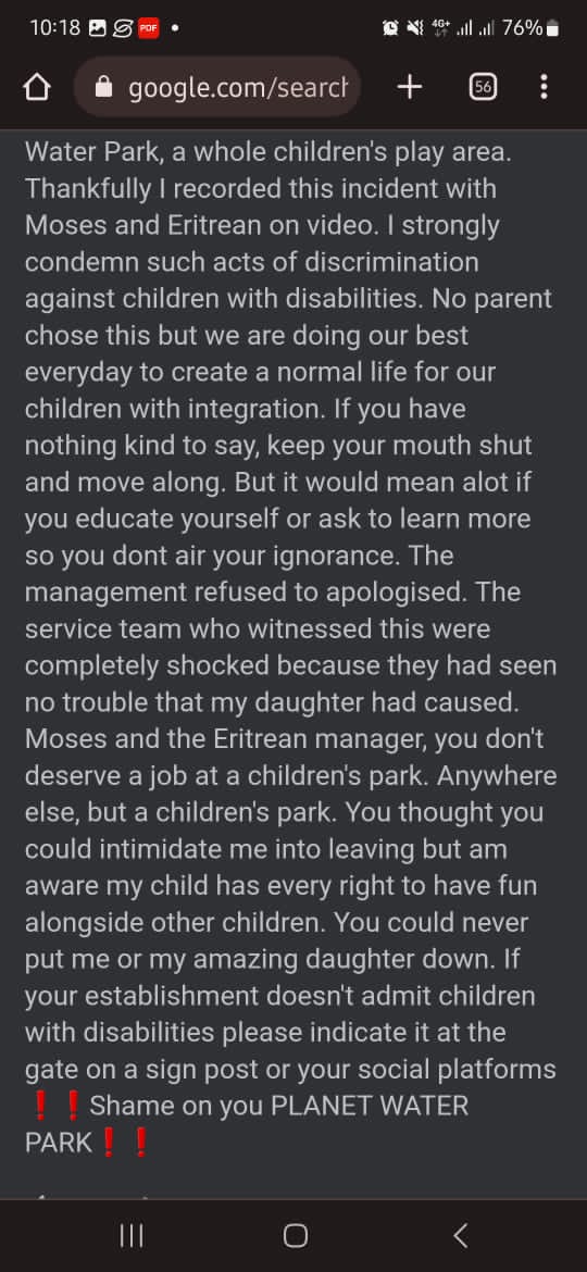 MavisMusungu's tweet photo. As shared by a friend, shame on planet water park, every child has a right https://t.co/Rq7KpzjT63