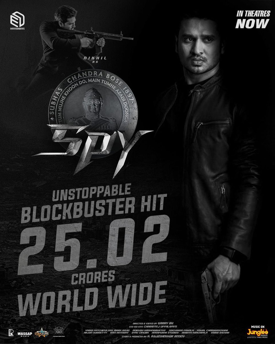 SPY box office rampage continues, surpassing 25 crores worldwide! 💥🔥

Action thriller #SPY is now in Cinemas!

#IndiasBestKeptSecret 🇮🇳

@actor_Nikhil @Garrybh88 @Ishmenon @tej_uppalapati @anerudhp #Edentertainments #KRajashekarreddy