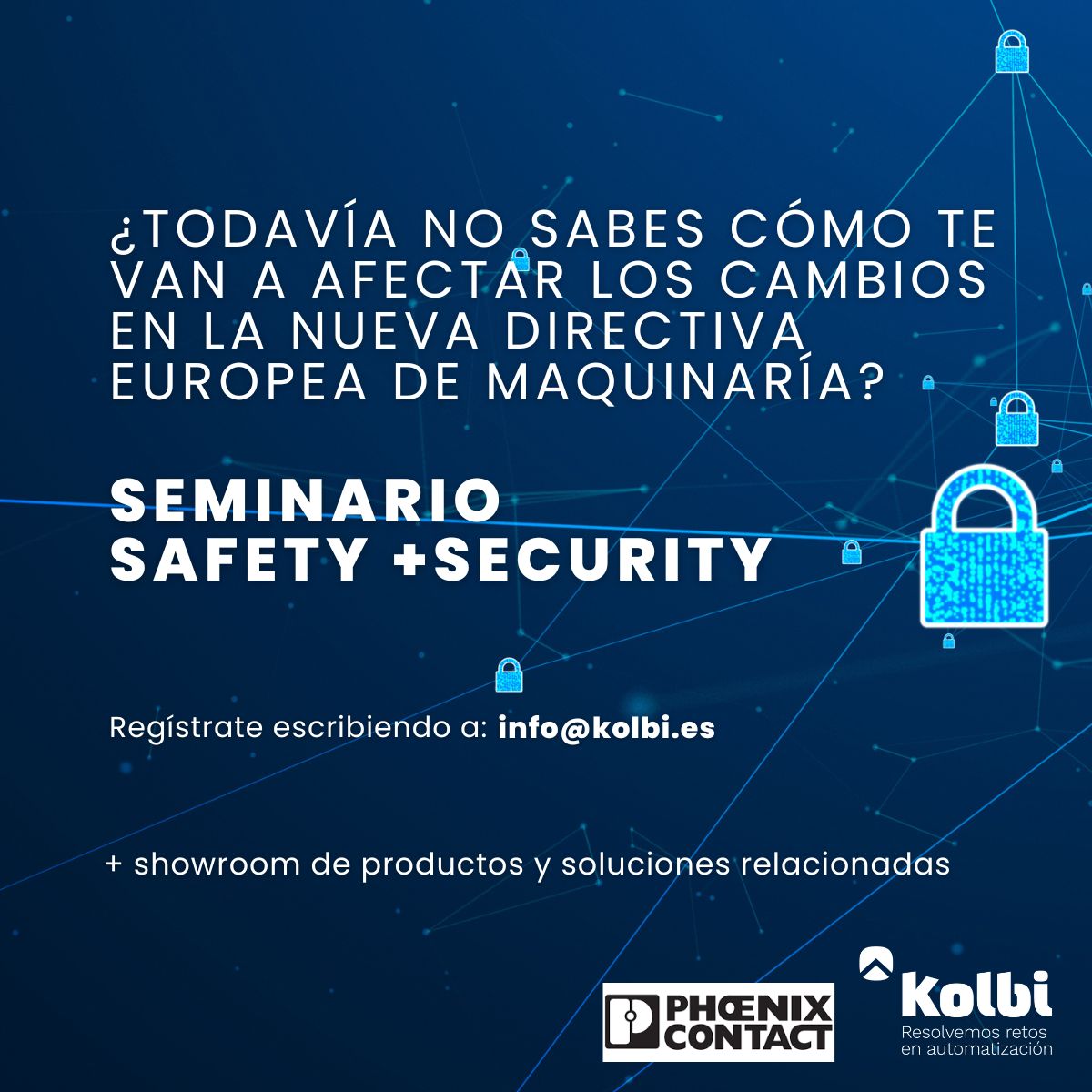 ¡ÚLTIMAS PLAZAS! formación #SAFETY+ #SECURITY de la mano de <a href="/PhoenixContactE/">Phoenix Contact ES</a> con showroom de productos. 
¡Apúntate! en info@kolbi.es  
📅 6 de julio 
⏰10.00- 13.00h 
📌Hotel HQ La Galería | Calle López Bravo, 4 Burgos   
#iso13849 #IEC62443