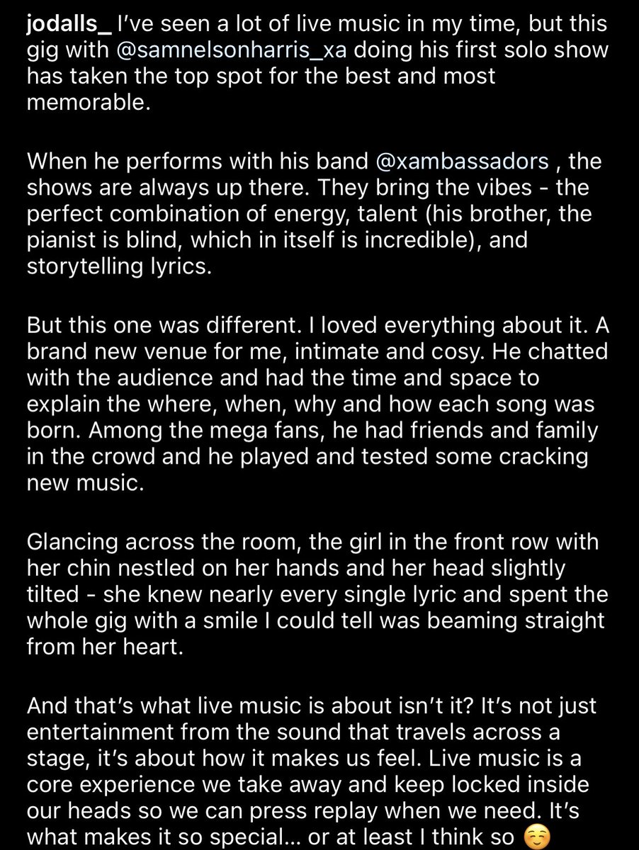 Jodalls's tweet photo. Live music. If you know, you know. My thoughts on Sam Nelson. Last week in London. https://t.co/cgntd4EaGK