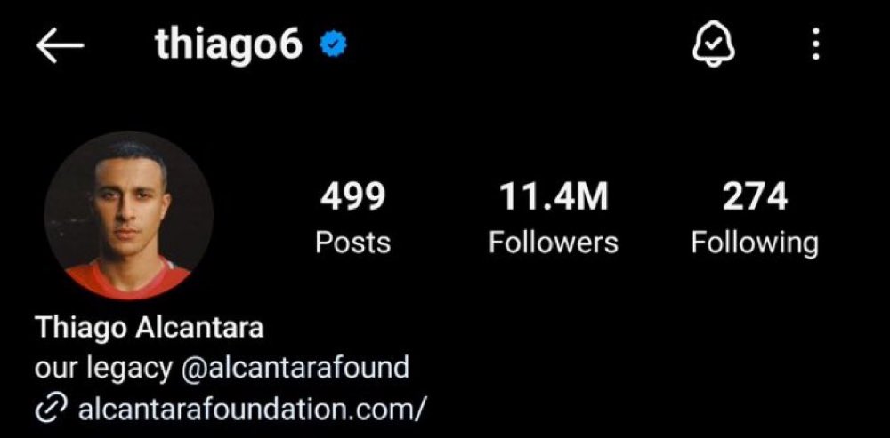 AnfieldEdition's tweet photo. Thiago has removed LFC from his Instagram bio. https://t.co/k5fufT5I4a