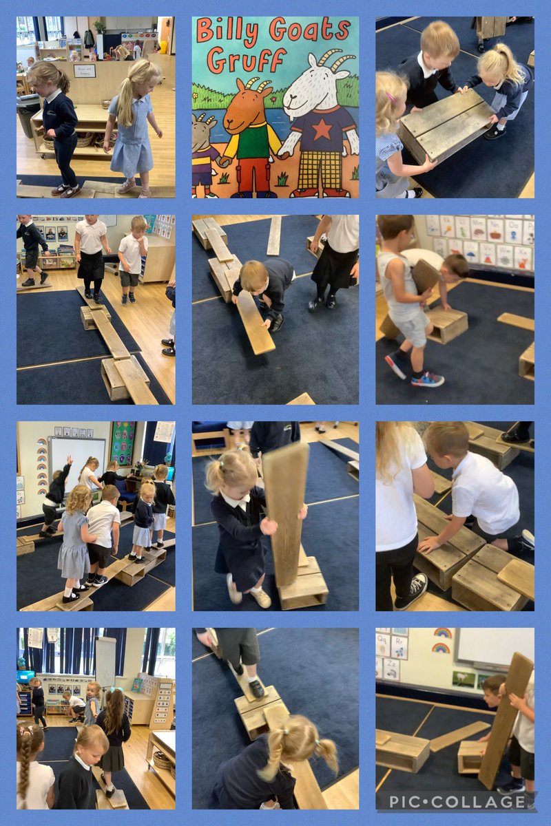 This week, we are reading The Three Billy Goats Gruff.
Today, we had to work as a team to build a bridge across the water to enable the goats to cross over. Great teamwork and problem solving. #EssentialSkills @BarntonMissR @BarntonMrsL