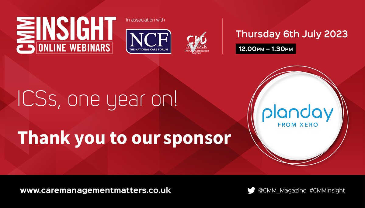 cmm_magazine's tweet photo. On Thursday we go live with our next #CMMInsight webinar. There's still time to sign-up and get all our answers regarding integrated care systems answered by our panel of experts.
Sign up for free: https://t.co/bumZ0qD8Jq
Thanks to @planday for their sponsorship!
#Planday #CPD https://t.co/tBDMVF5cFp