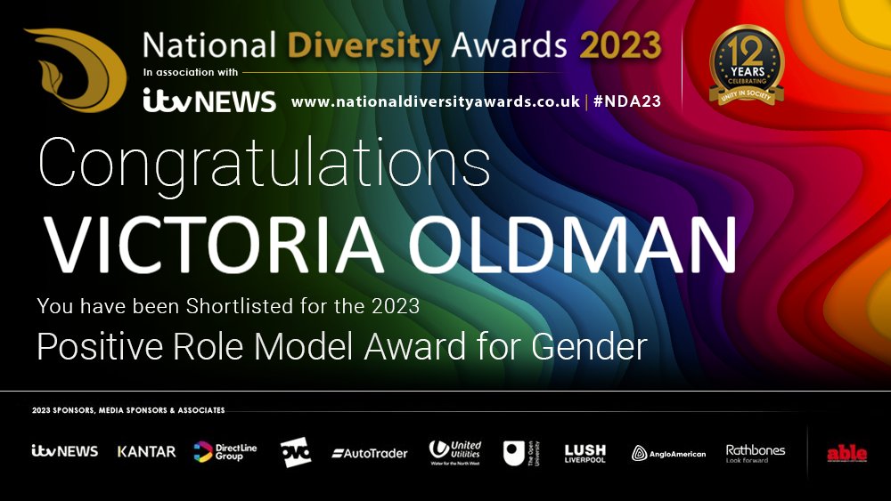 Victoria Oldman @TheClareProject – Congratulations to you!! You have been shortlisted for the Positive Role Model Award for Gender at the National Diversity Awards 2023 in association with @ITVNews! Good Luck! #NDA #NDA23 #PositiveRoleModel #Gender